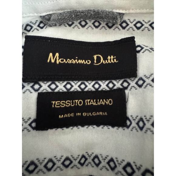 Massimo Dutton Men’s Medium Cotton Blue Patterned Button Up Business Shirt - Picture 6 of 6